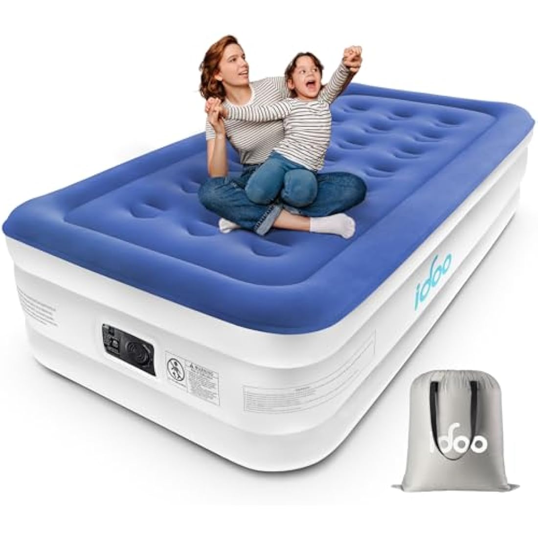 iDOO Single Air Bed, Inflatable Mattress with Built-in Electric Pump, Blow Up Mattress Camping Airbed, Self inflating Camp Bed in Storage Bag for Home Portable Travel 190x99x46cm