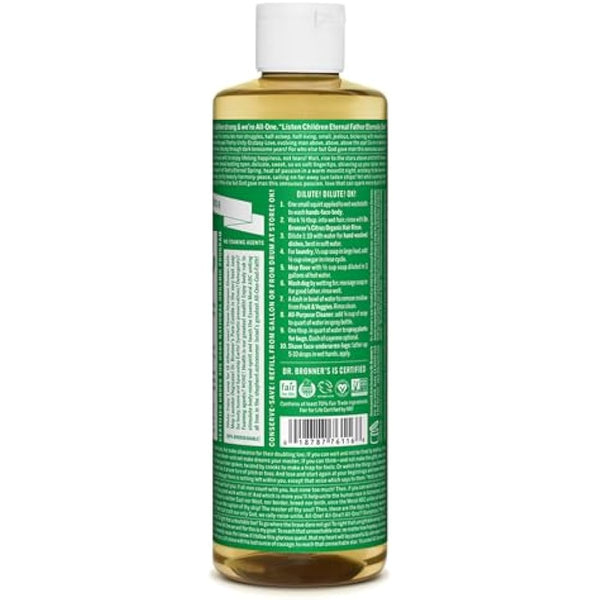 Dr Bronner's 18-in-1 Almond Pure-Castile Liquid Soap, Made with Organic Oils, Used for Face, Body, Hair, Laundry, Pets and Dishes, Certified Fair Trade & Vegan Friendly, 473ml Recycled Bottle