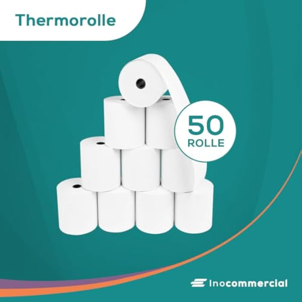 Inoverse EC-Cash Thermal Rolls 57 mm x 60 mm x 12 mm, Thermal Paper Till Rolls, 50 m, 50 Rolls, Receipt Rolls for POS System, EC Devices and ATM Machines, BPA-Free