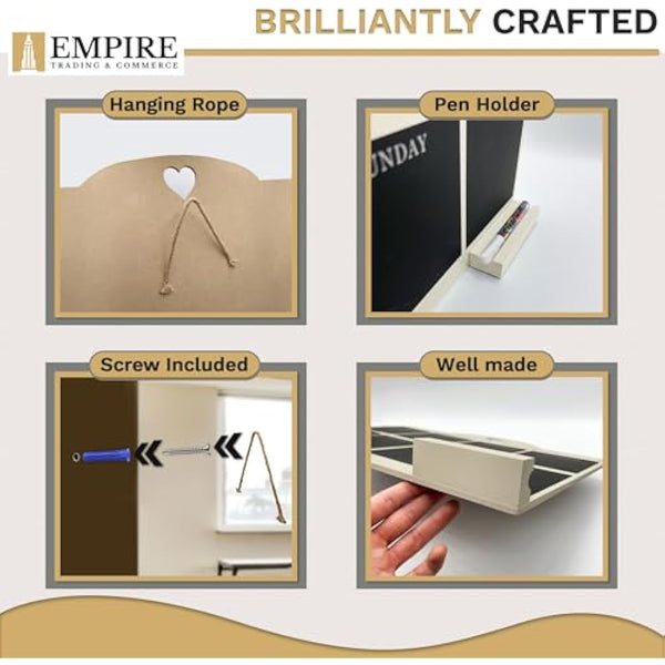 Empire Weekly Planner and Menu Board for Kitchen, Work Planner Blackboard, Wall Mounted Daily Planner with a Pen, to Do List, Dry Erase Meal Planner with White Cloth for Office & Home (Large, Cream)