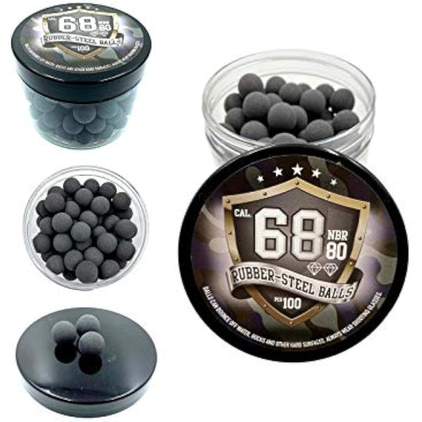 100 x Premium Hard Mix Rubber Steel Balls Paintballs Reballs for Shooting Training Self and Home Defense Pistols in 68 caliber