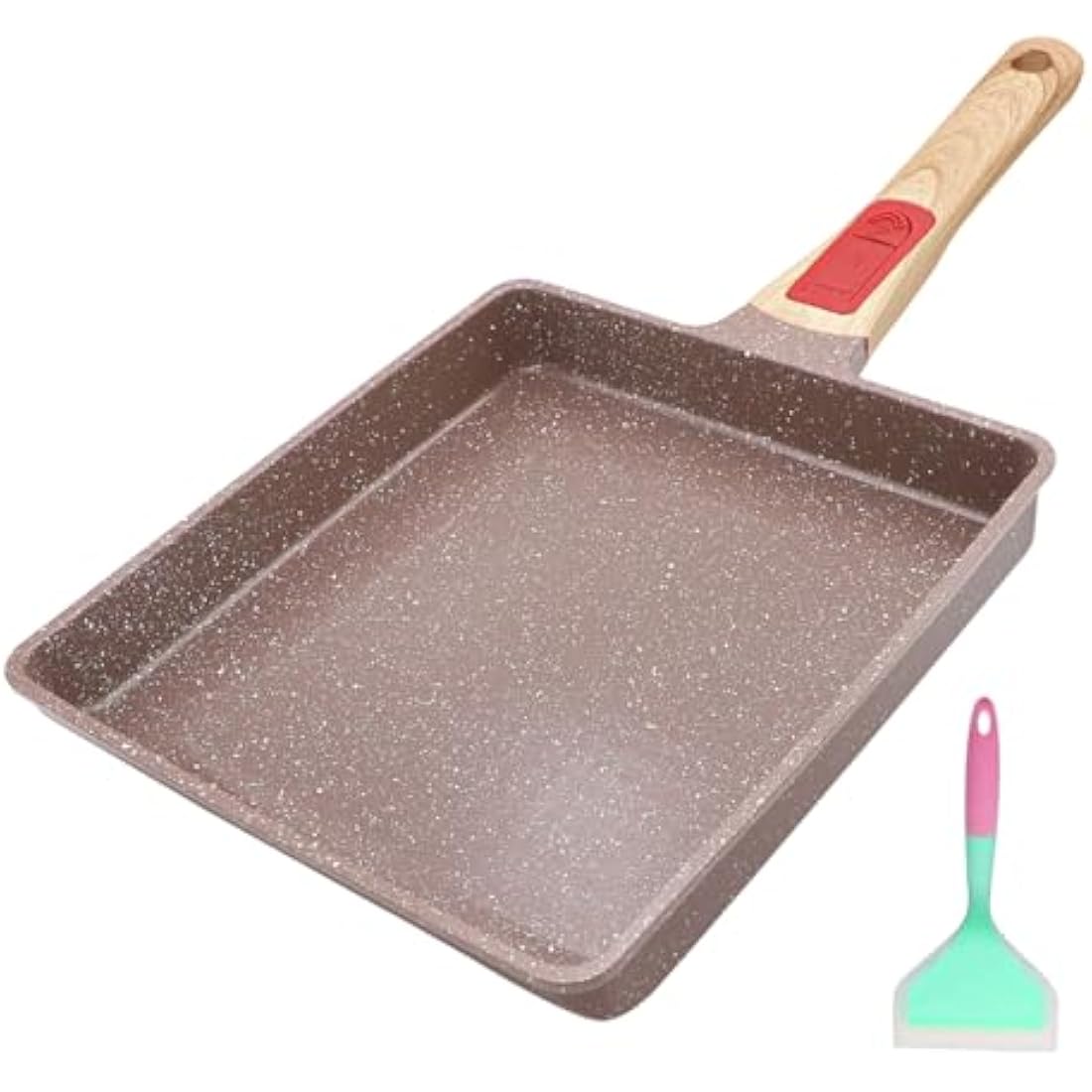 AIKENBBKK Ceramic Nonstick Tamagoyaki Pan, Large Japanese Omelette Pan Omelette Egg pan with Detachable Handle, Oven& Dishwasher Safe, 23x21 cm (Brown)