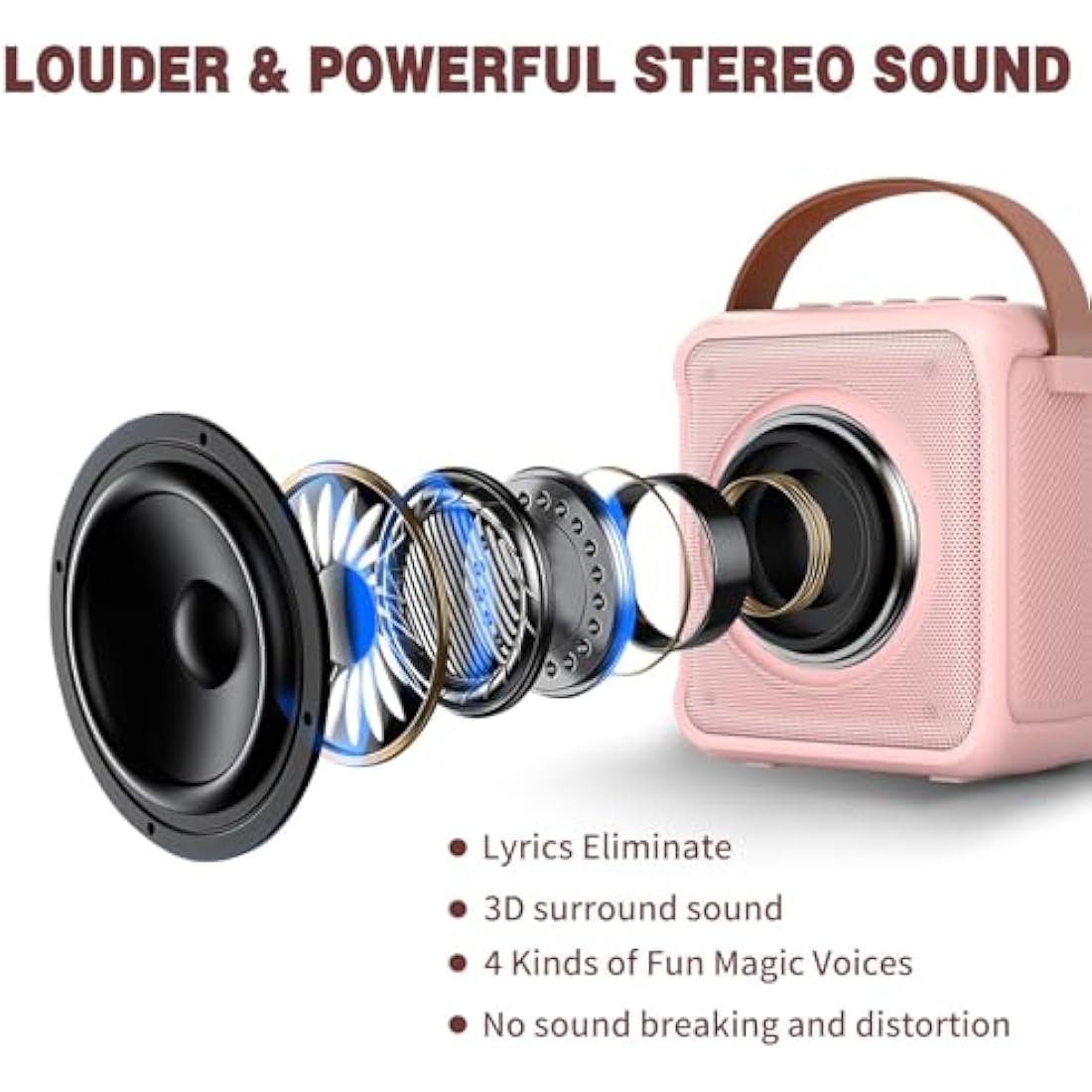 Ankuka Karaoke Toys for Kids & Adults with 2 Microphones, Portable Karaoke Machine with LED Light and Voice Changing Effects, Gifts for Age 3-18 Kids Boys Girls Families Birthday Party (Pink)