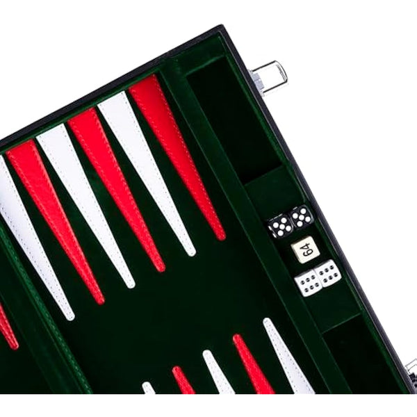 Engelhart- 250517 - Backgammon 15"- Open: 36 x 48 cm - inlaid velvet and stitching leatherette playing field in attache case