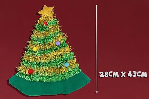 HENBRANDT Adult Christmas Tree Hat with Tinsel and Gold Star Topper 43cm | 17inch Christmas Holiday Party Headwear Fun Gift Xmas Fancy Dress Costume Accessory Novelty Hats for Men and Women