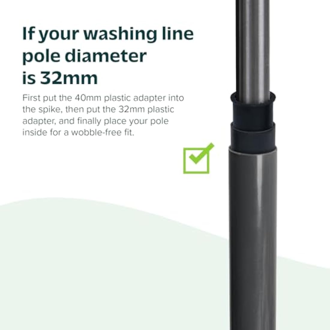 Flatro Rotary Washing Line Spike - Heavy Duty Powder Coated Metal Ground Spike for Rotary Washing Line with Two Plastic Adapters, Rotary Airer Ground Spike for Parasol - fit 32, 40, and 50mm