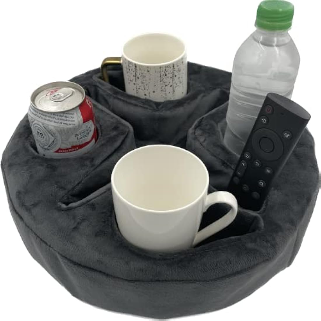 Forzaddik Couch and Bed Cup Holder Pillow, Sofa Organizer Caddy for Drinks, Remotes, Phones, Snacks (Gray)