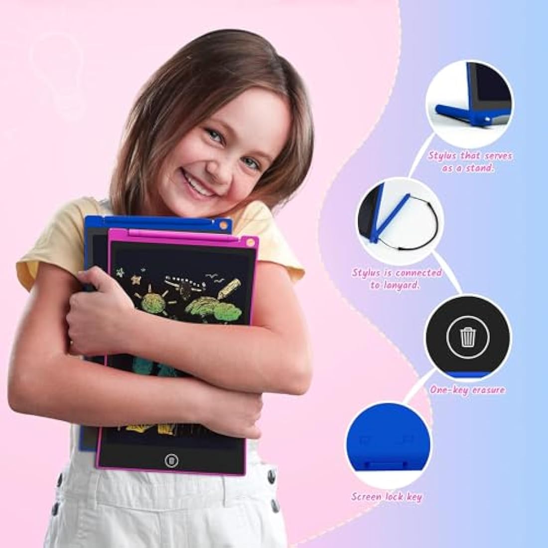 TECJOE 2 Pack LCD Writing Tablet, 10 Inch Colorful Doodle Board for Kids, Electronic Drawing Tablet Drawing Pads,Kids Travel Games Activity for Learning,Gifts for 3–6-Year-Old (Dark Blue and Magenta)