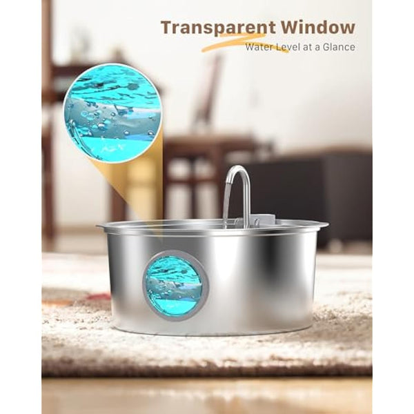 Dog Water Fountain for Drinking: Stainless Steel Cat Water Fountain for Drinking - 7L/236oz/1.8G Quiet Pet Fountain Water Bowl - Convenient Handle-Design - for Large Dogs Cats & Multi-Pets Home