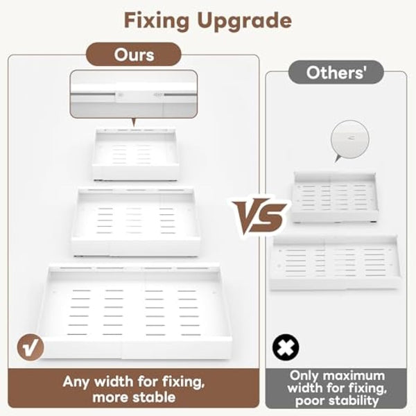 Ihomife 2 Pack Extendable Pull Out Kitchen Drawer - Upgraded Dual Mounting (Screws for Shelfless Cabinets/Nano Tape for Shelved) | Upgraded Heavy-Duty Rails, Space Saving Cabinet Organiser (white)