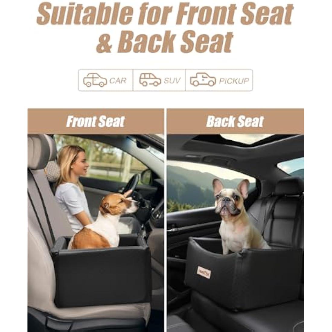 PAWBOSE Car Dog Seat for Small Medium Dogs up to 35lbs, Black Elevated Pet Car Seat with Dog Safety Belt, Waterproof Pet Car Travel Bed