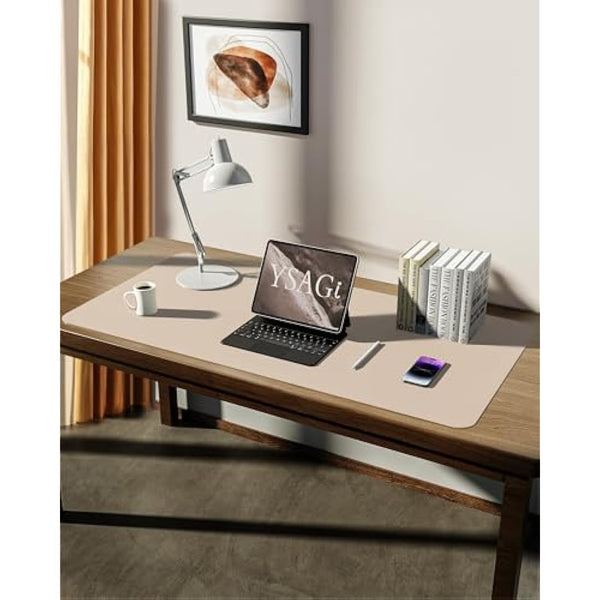 YSAGi Leather Desk Mat, Large Mouse Mat, Non-Slip Desk Pad, Waterproof PU Leather Table Protector Writing Pad for Office and Home (90 x 43 cm, Beige)