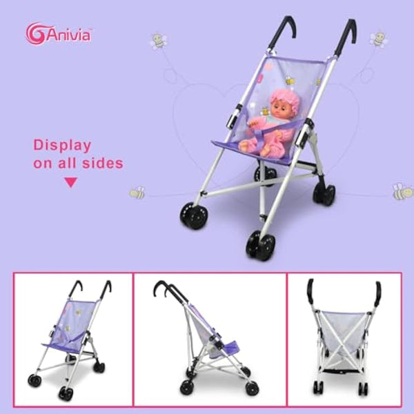 Anivia Baby Doll Collection Doll Stroller Heart Design Gifts for Toddlers and Girls Foldable Doll Stroller Pink Color
