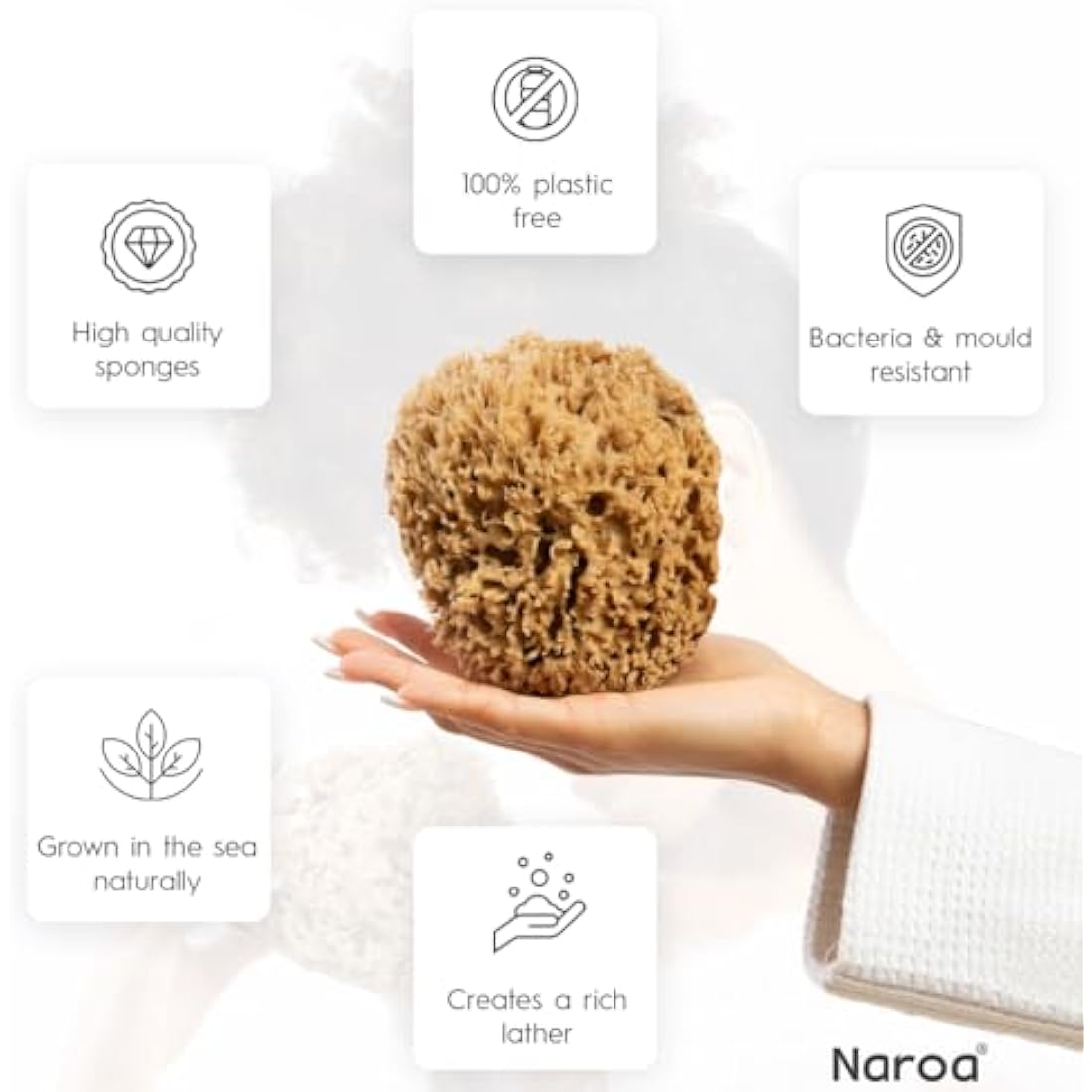 NAROA Natural Soft Honeycomb Sea Sponges for Shower in Gift Box | Gentle Sea Loofah for Healthy Skin | Smooth Body Puff Relaxing Bathing Men Women (Small)