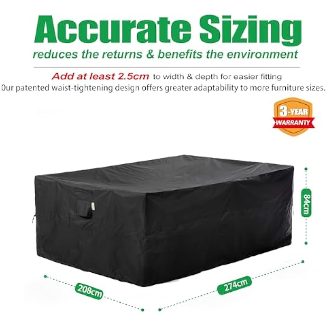 F&J Outdoors Garden Furniture Covers Heavy Duty UV Resistant Tear Resistant Outdoor Table Cover Waterproof Windproof Sectional Sofa Large Garden Furniture Cover, Black, 274x208x84cm