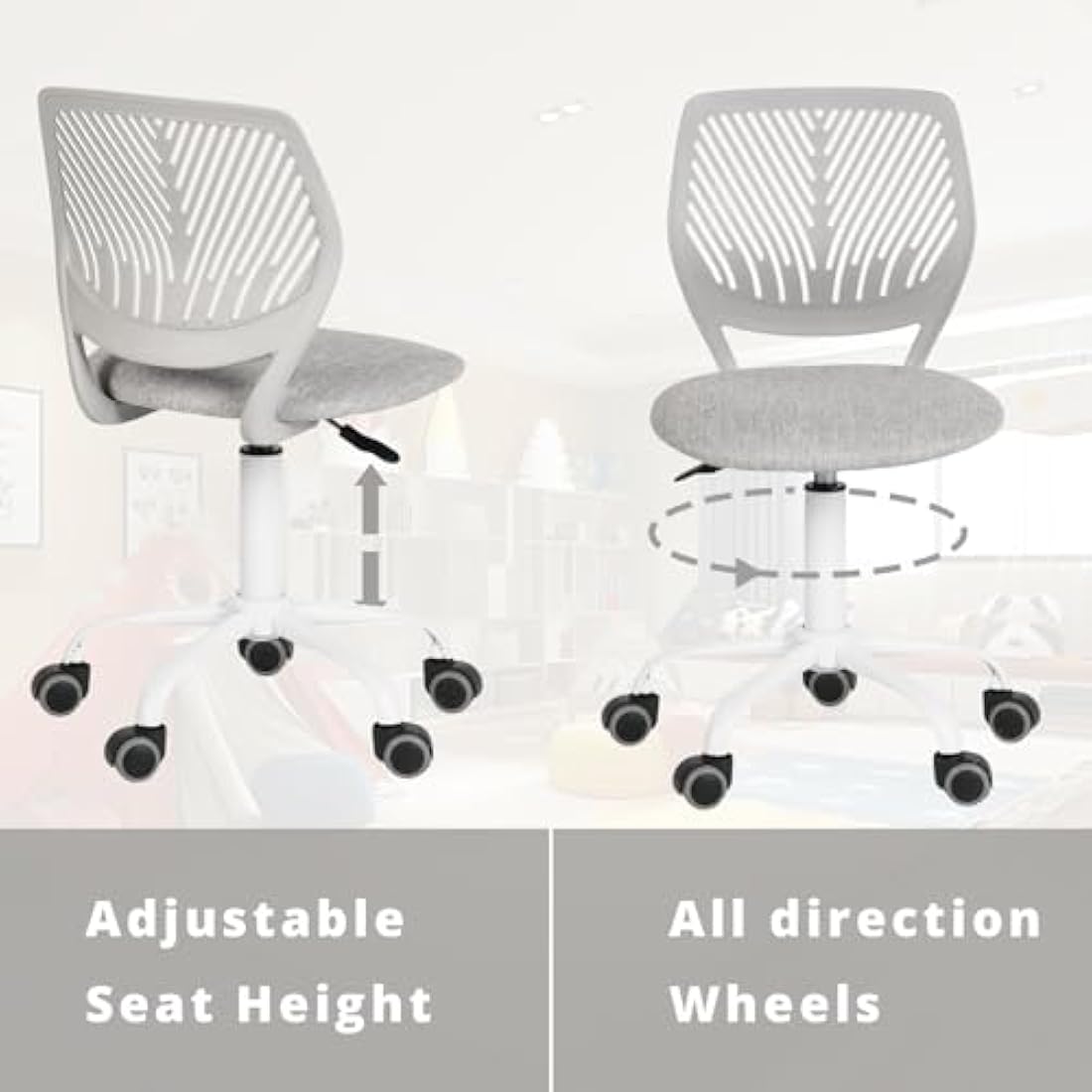 FurnitureR Set of 1 Desk Chair, Adjustable Height Task Chair, Swivel Chair with Small Hole Backrest Design for Bedroom Study Room, Light Grey