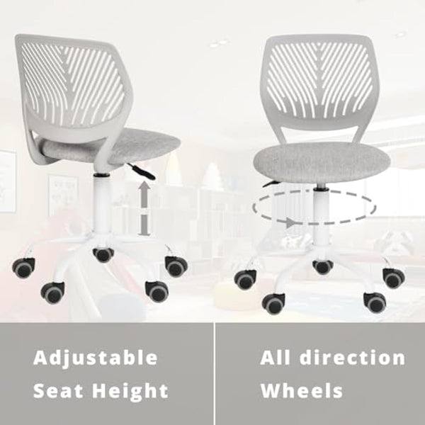 FurnitureR Set of 1 Desk Chair, Adjustable Height Task Chair, Swivel Chair with Small Hole Backrest Design for Bedroom Study Room, Light Grey
