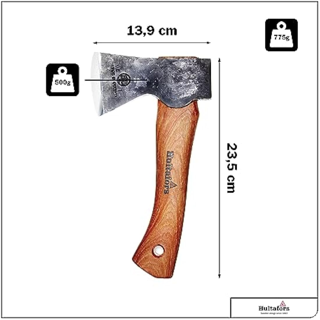 Hand-forged Agelsjön hatchet 235mm made of Swedish quality steel I Hultafors I Forged in Sweden I 775g premium axe with hickory wood handle & incl. leather guard I Hatchet can be resharpened I 841760