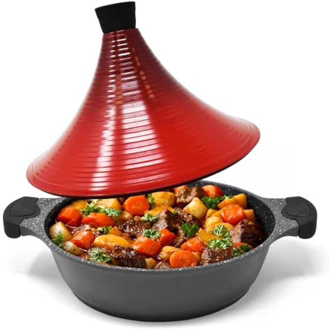 Joeji's Kitchen Large Aluminium Tagine Dish – Non-Stick Moroccan Tagine Dish 28 cm for Slow, Tasty and Tender Cooking of Meat and Fish – Moroccan Tagine Induction, Gas and Vitroceramic