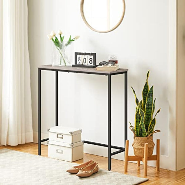 HOOBRO Slim Console Table for Hallway, Metal Frame, Compact Display Sofa Table for Small Spaces, Entryway, Living Room, Sturdy, Greige and Black EBG75XG01