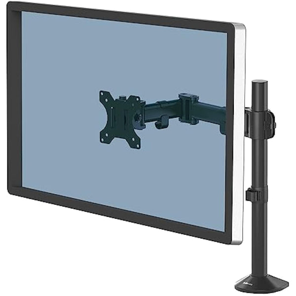Fellowes Single Monitor Arm - Reflex Mount for 8KG 32 inch Screens - Ergonomic Adjustable Arm Desk Mount - Tilt 45° Swivel 180° Rotation 360°, VESA 75 x 75/100 x 100 - Black