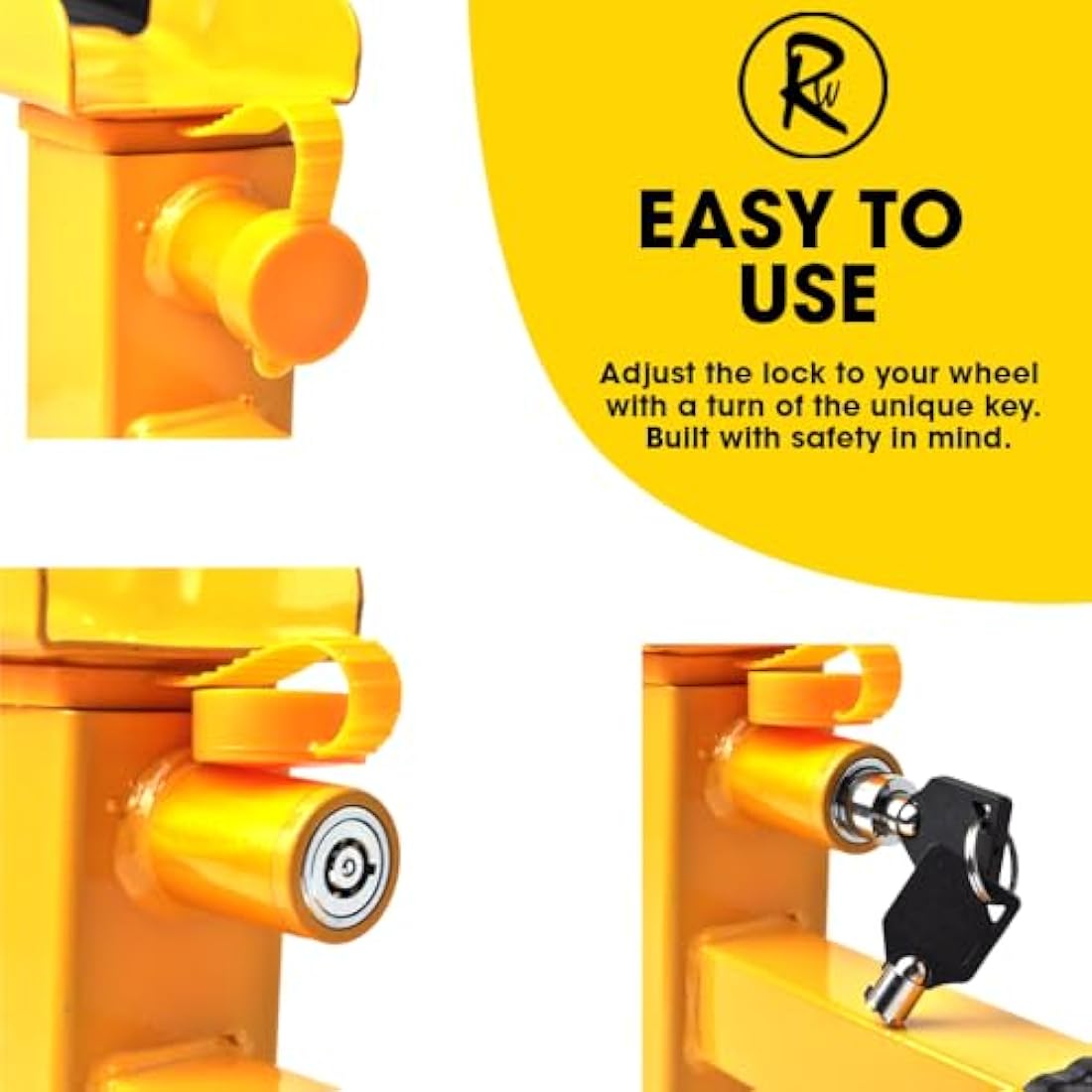 RocwooD Caravan Wheel Clamp Lock Heavy Duty Anti Theft Protection Trailer Security 2 Keys Car Motorhome Adjustable Tyre Claw Boot Weather Resistant Safety