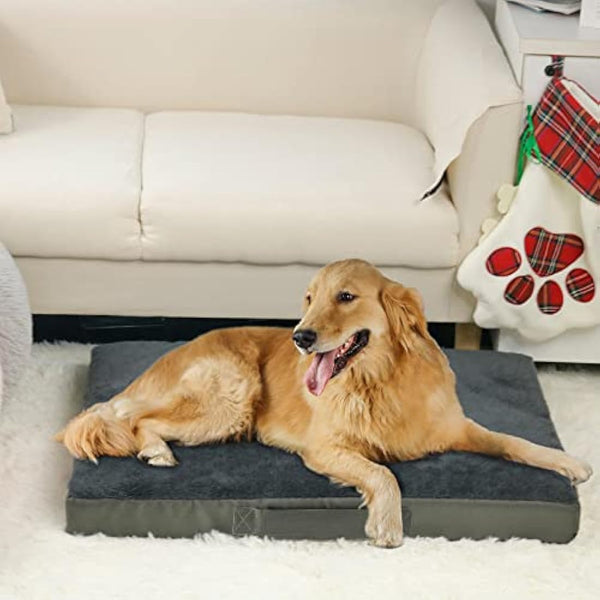 Nepfaivy Extra Large Dog Bed - Waterproof Orthopedic Mattress for Dog Crate, 120×75×7.5cm Soft Medium Bed with Removable Washable Plush Covers, Dark Grey