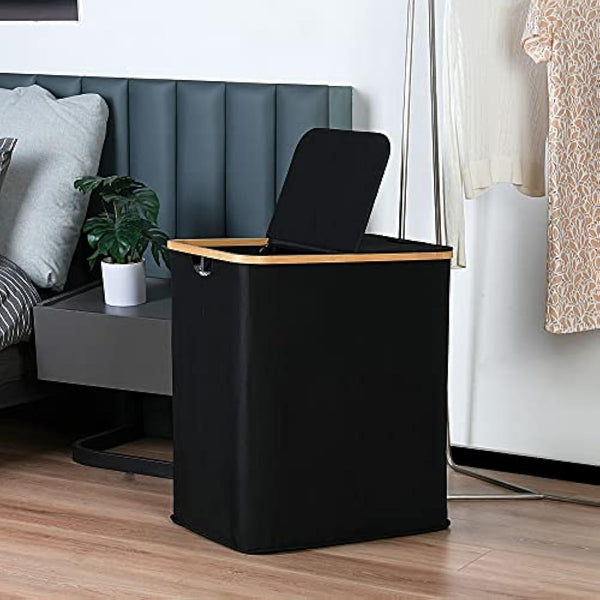 efluky Laundry Basket with Lid 140L 2 Compartments Extra large Washing Baskets for Laundry, Laundry Bin Linen Cloth Basket with 2 Removable Laundry Bags, Black