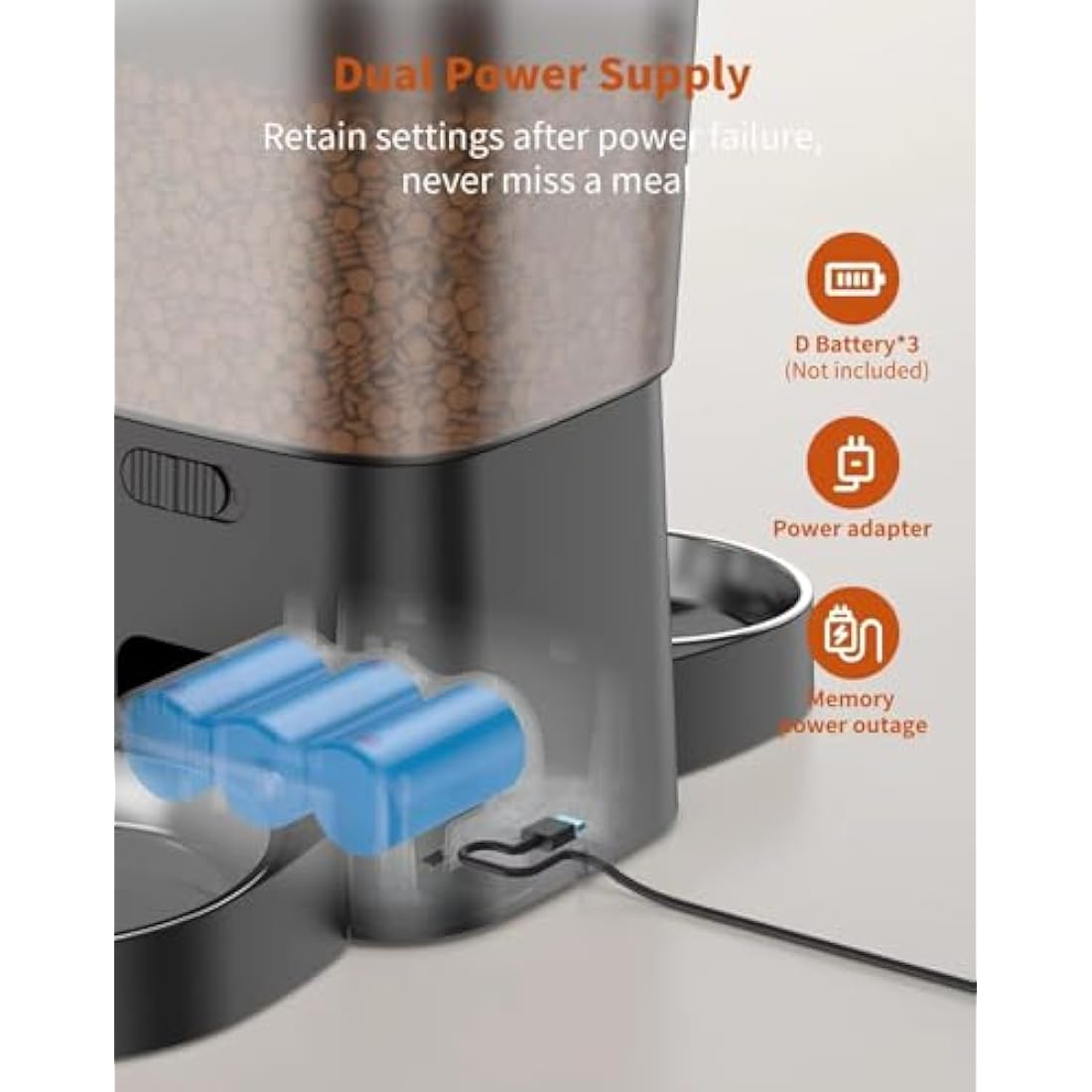 HoneyGuardian Automatic Cat Feeder for Two, Programmable Cat Feeder with Stainless Steel Bowl, 3.5L, Dual Power Supply, 1-6 Meals per Day