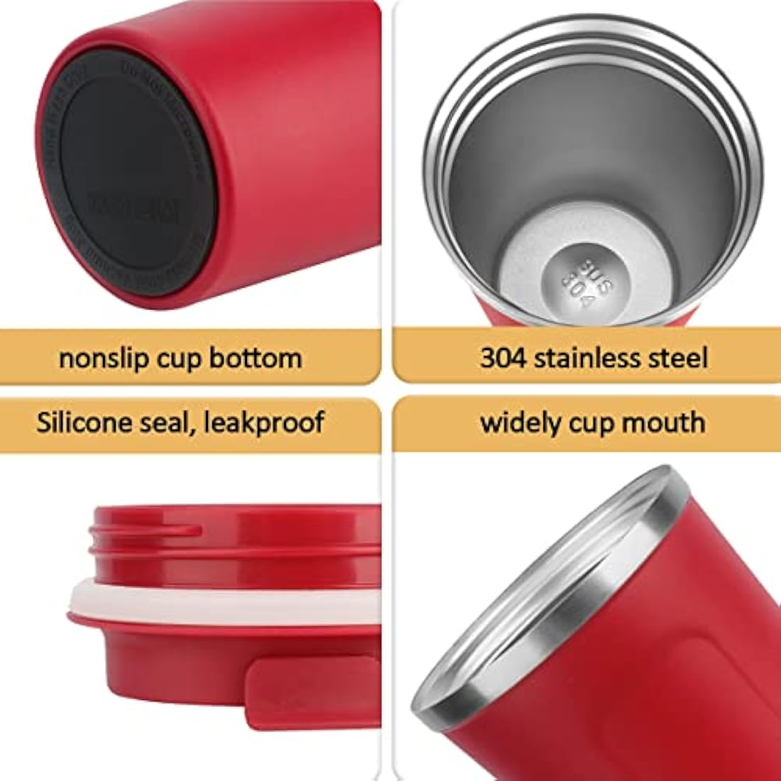 MOMSIV Coffee Cup, 380ml Stainless Steel Coffee Mug with Leak-Proof Lid, Insulated Vacuum Leakproof Travel Mug, Double-Walled Insulated Car Mug for Coffee, Tea Water (Red)