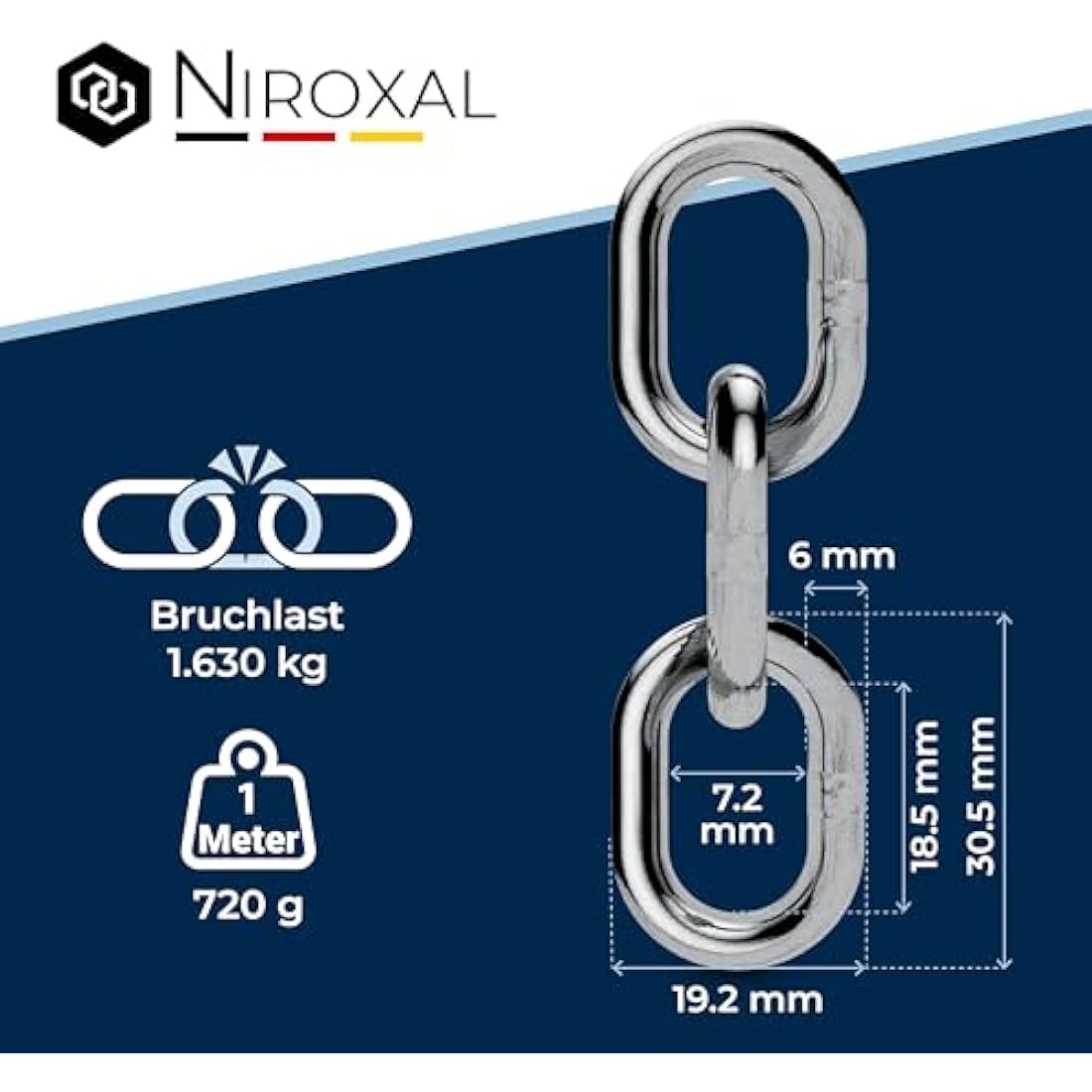 8-Meter 6-mm Thick Stainless Steel Chain V4A Short-Linked from NietFullThings on Piece Anchor Chain DIN 5685 DIN 766 8-m