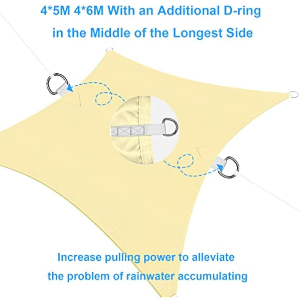 Ankuka Sun Shade Sail 3m x 4m Beige Rectangular Waterproof Garden Sun Sail Outdoor Patio Party Sunscreen Awning Canopy 98% UV Block With Rope