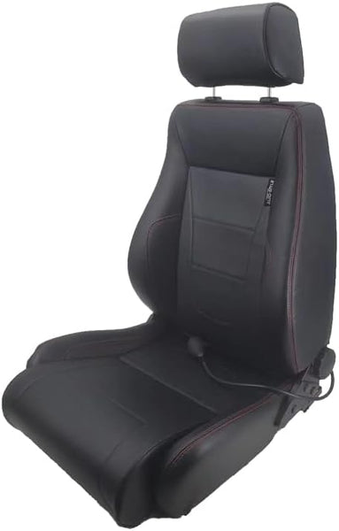 AutoStyle Sport seat 'Retro II' - Black Synthetic leather + Red stitching - Dual-side reclinable back-rest - incl. slides