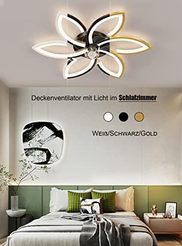 DIDADIDA Silent Ceiling Fan with Light, Ceiling Fan with Remote Control and Lighting APP dimmable Brightness 70W Creative Acrylic Flower Shape Ceiling lamp with Fan (Black)
