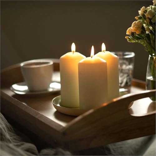 Hofer Unscented Pillar Candles - Ivory - 60 x 120 mm - Set of 18 Decorative Candles - 39 Hours Long Burning Time - Dripless - Smokeless - RAL Quality