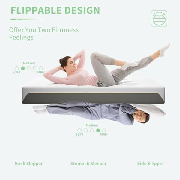 Doubleslee Memory Foam Mattress, 4FT6 Double Mattress, Medium Firm Feel, Soft Skin-friendly Durable, Sleep Cooler and Back Pain Relief, in a Box(135x190x20cm)