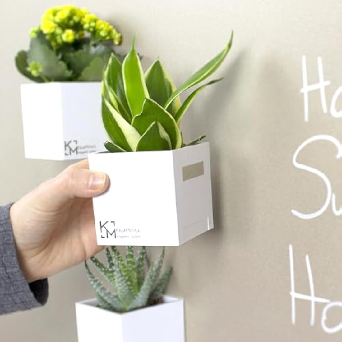 KalaMitica - Set of 3 Magnetic Cubes 6.5 cm - Ice, Gunmetal, Black - Storage Boxes or Plant Pot Holders with Powerful Magnet for Wall Magnetic Boards