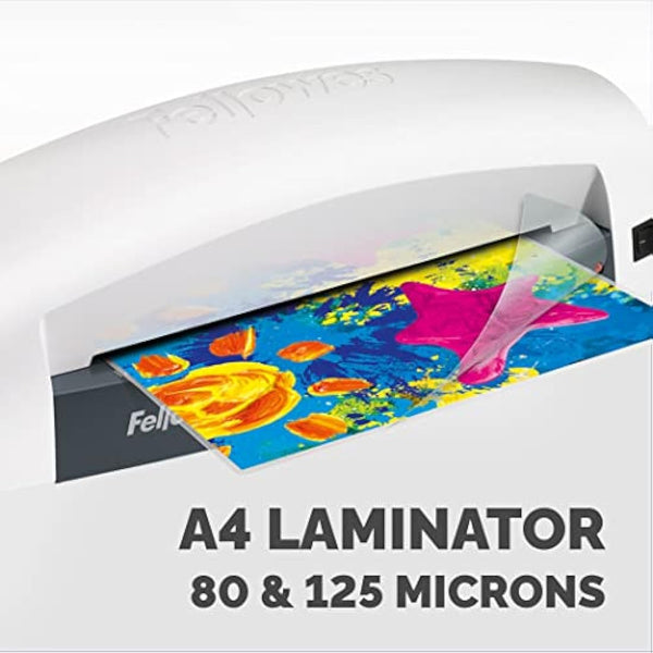 Fellowes Lunar Jam Free A4 Laminator Machine for Home Use - 4 Minute Warm Up Time – 80-125 Micron – White