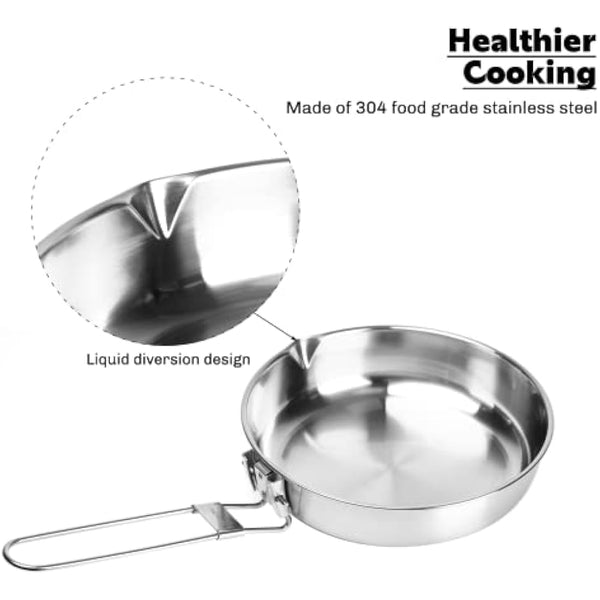 Fire-Maple Antarcti Stainless Steel Camping Frying Pan Skillet | 1.4L Portable Camp Cookware for Cooking Steak Egg | Omelette Pan Griddle Tableware with Folding Handle