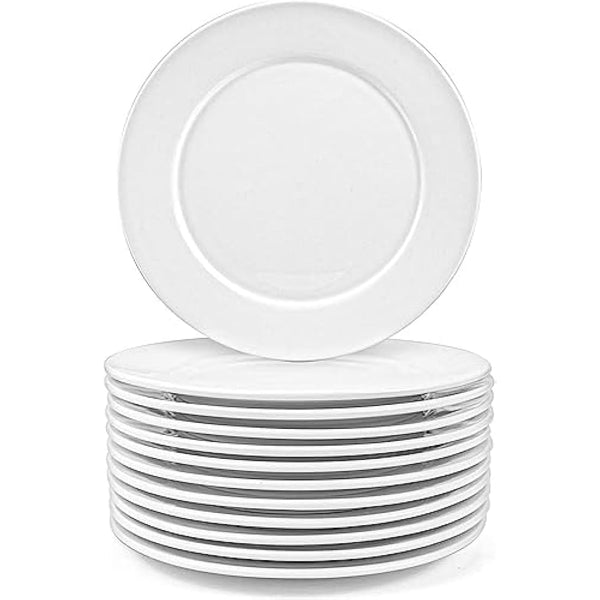 Foraineam 12 Pcs Side Plates Round Porcelain 20 cm Small Dinner Dish Tableware Wide Rimmed Service Plate Dessert Plates for Salad Dinner Bread - White