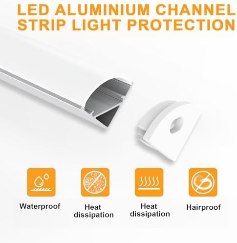 Angdarun LED Profile, 12 Pack LED Aluminum Profile V-Shape 3.3ft/1Meter, LED Aluminum Channel, for LED Channel/Led Diffuser, with Milky White LED Strip Cover, Mounting Material for LED Strip Lights