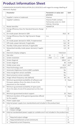 Hisense 40" 40E4QTUK FHD LED TV with Freely - Direct Lit LED, Dolby Audio, Natural Colour Enhancer, Games Mode, Sports Mode with Freely, Disney +, YouTube, Netflix