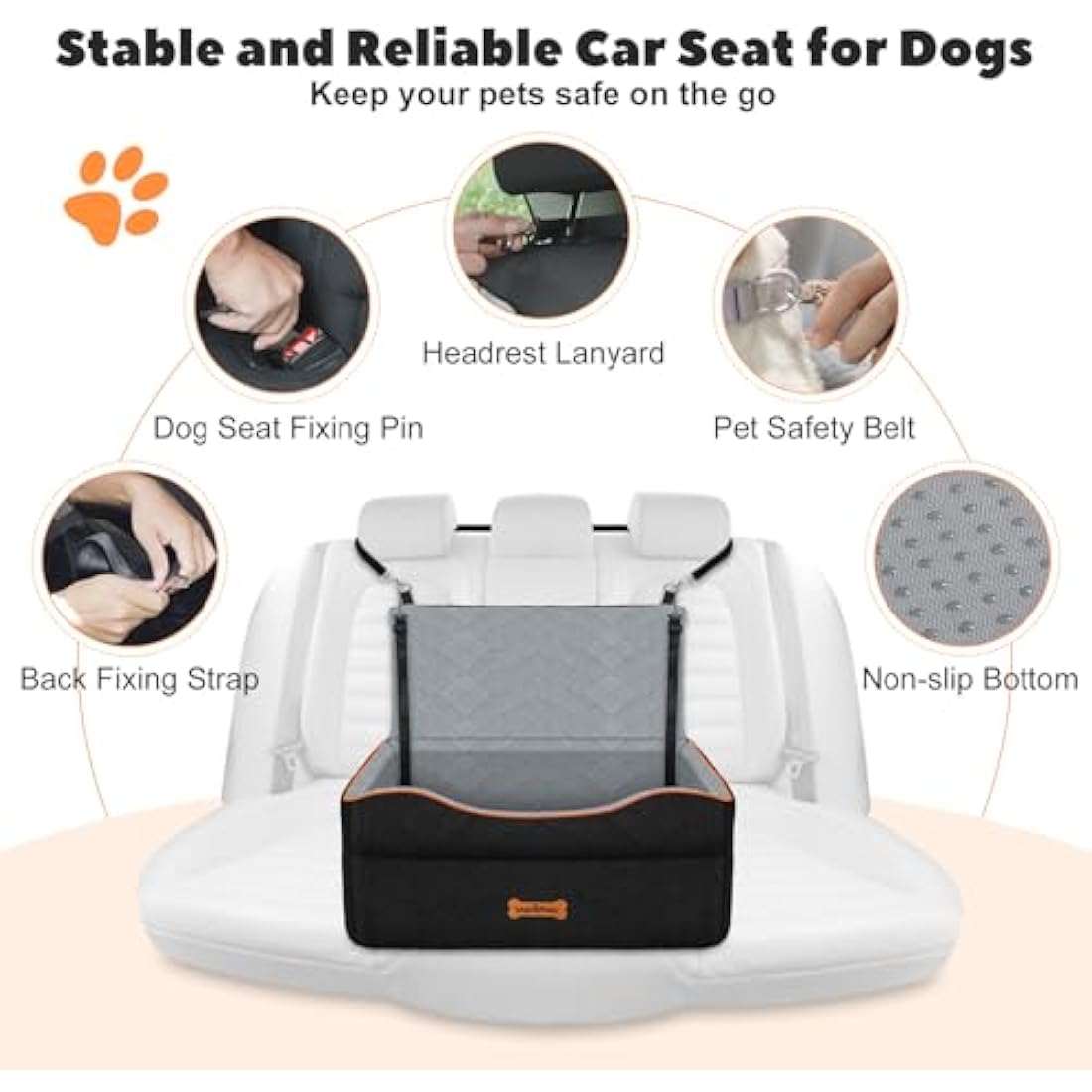 VavoPaw Dog Car Seat, Dog Booster Car Seat for Dogs Under 50Lbs Medium or 2 Small Dogs under 25Lbs, Waterproof Cars Pet Bed with Thick Cushion & Safety Leash, Removable Pet Cars Seats for Travel