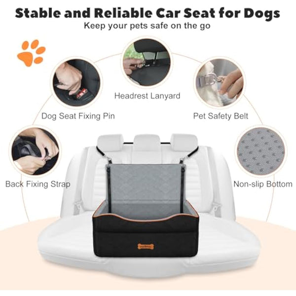 VavoPaw Dog Car Seat, Dog Booster Car Seat for Dogs Under 50Lbs Medium or 2 Small Dogs under 25Lbs, Waterproof Cars Pet Bed with Thick Cushion & Safety Leash, Removable Pet Cars Seats for Travel