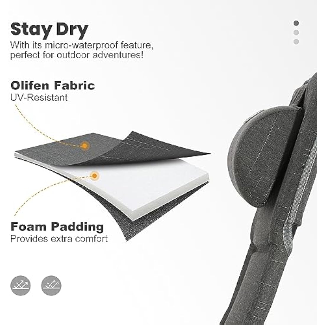 Homecall 30023 Folding garden camping chair with Olefin fabric UV protection water proof sponge padded grey backrest adjustable, 104.0 cm*70.0 cm*60.0 cm