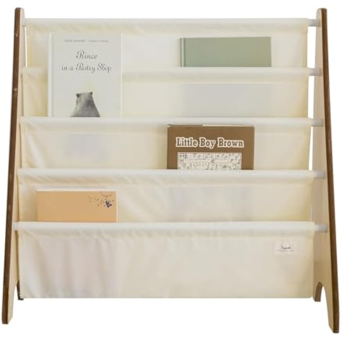 3 Sprouts Recycled Fabric Kids Bookshelf – 4-Tier Sling Book Rack Storage - Kids Room Book Shelves, Nursery, Playroom, Classroom - Bookcase Display Shelf for Toddler, Children Age 3+ - Solid Cream