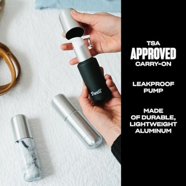 S'well 3.4oz Travel Bottle Set - Includes 3 Lightweight & Recyclable Aluminum Bottles - Leak-Proof Pumps are Suitable for a Range of Liquid Soaps, Lotions, Sanitizers & More - TSA Carry-On Approved