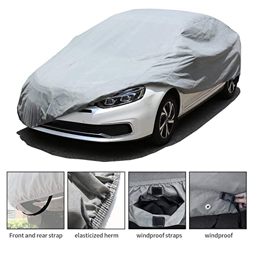 Leader Accessories Full Car Cover Premium 5 Layers Waterproof Breathable Vehicle Cover Universal Fit (Sedan-200"x61"x50",Grey,Outdoor)