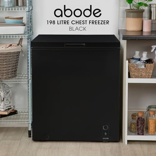 Abode Freestanding Black Chest Freezer 198L with Removable Wire Basket & Counter Balance Lid, Adjustable Thermostat, Suitable for Garages & Outbuildings A198CF0E1B