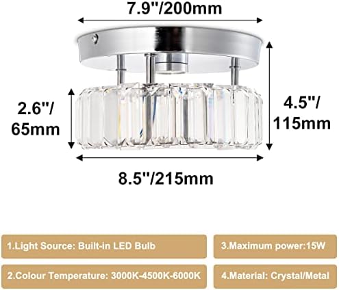diisunbihuo Mini Crystal Chandelier Big Crystal Ceiling Lamp Round LED Pendant Light for Hallway Stairecase (Cool White)